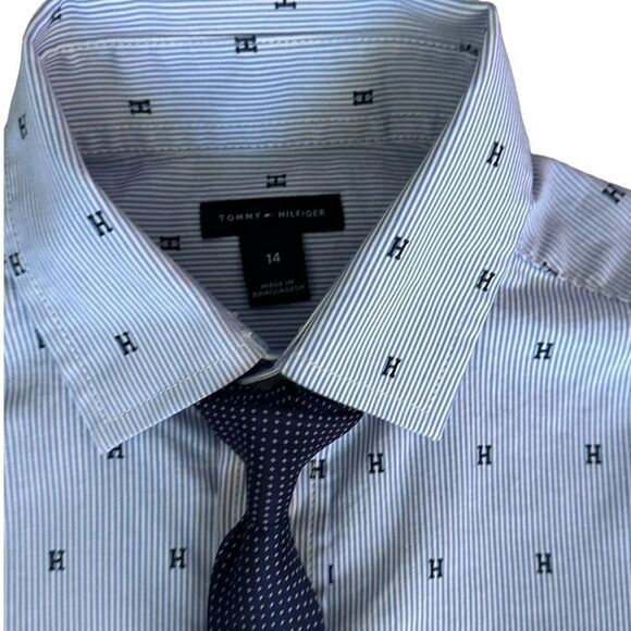 TOMMY HILFIGER | Blue | STRIPED SHIRT WITH TIE - Picture 12 of 14